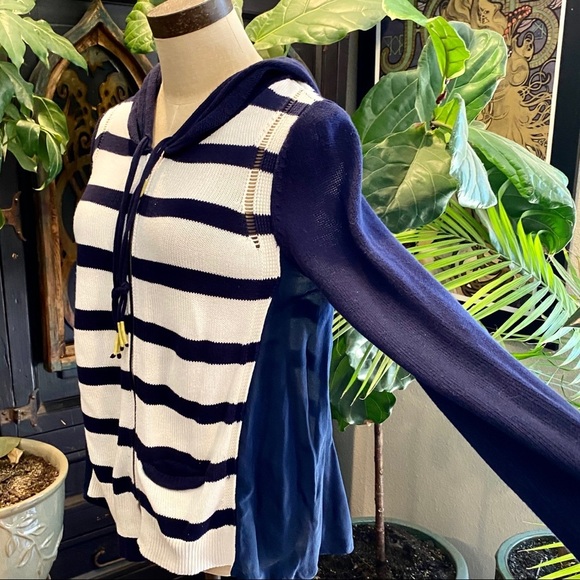 Anthropologie navy stripe hoodie zip sweater - Picture 7 of 9